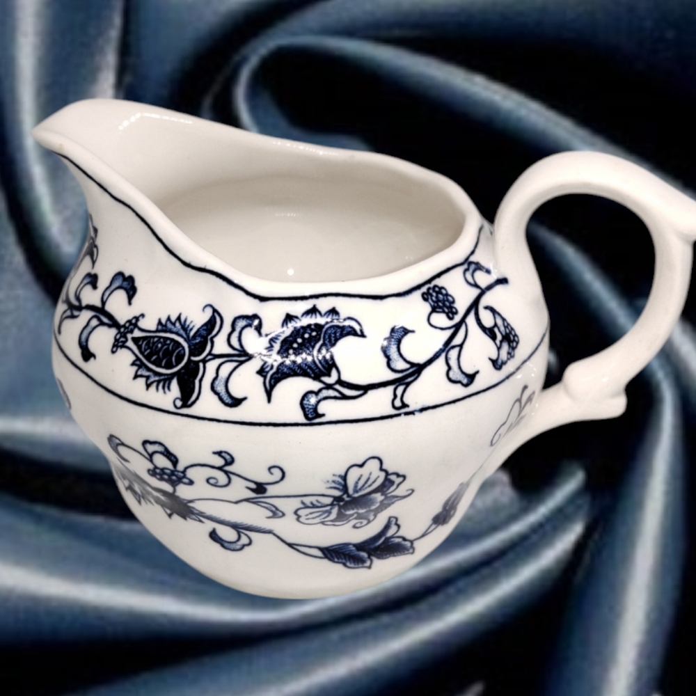 Ironstone Ming Tree ~ Blue and White Floral Teacup Set with Creamer. Japan - Picture 5 of 11